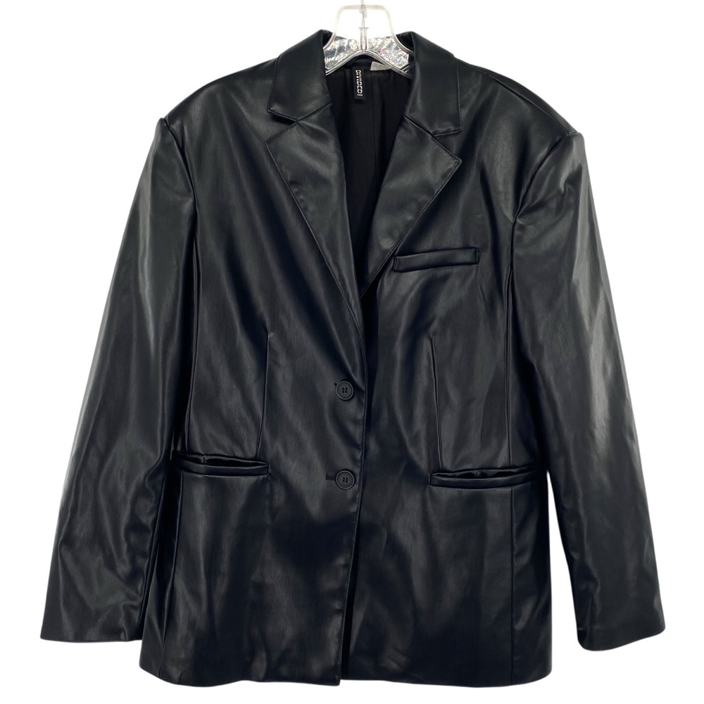 H&M Faux Leather Black Blazer Jacket